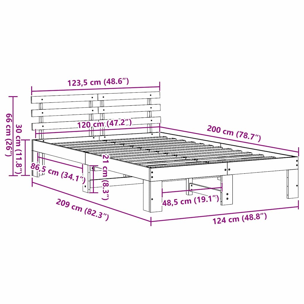 Bettgestell mit Kopfteil Braun 120 x 200 cm Massivholz Kiefer