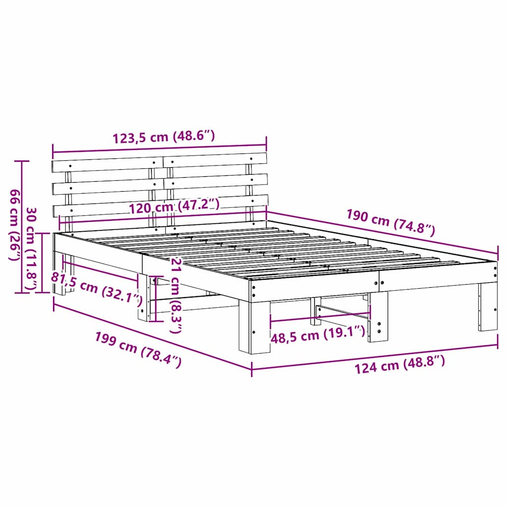 Bettgestell mit Kopfteil Braun 120 x 190 cm Massivholz Kiefer