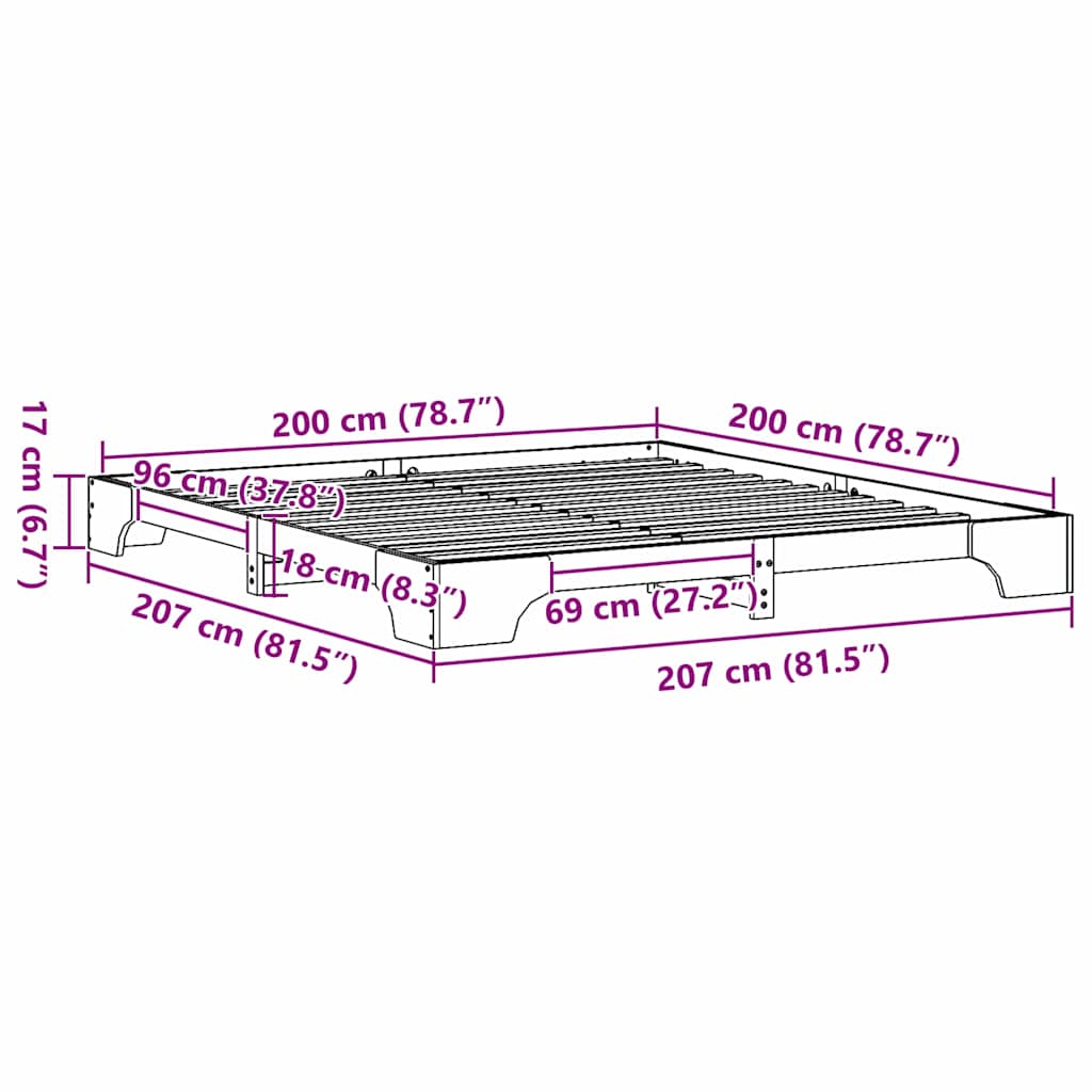 Bettgestell Massives Kiefernholz 200 x 200 cm Massivholz Kiefer