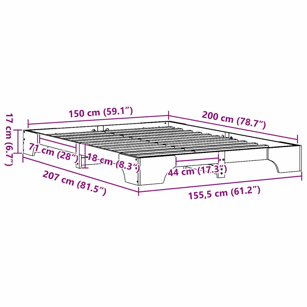 Bettgestell Massives Kiefernholz 150 x 200 cm Massivholz Kiefer