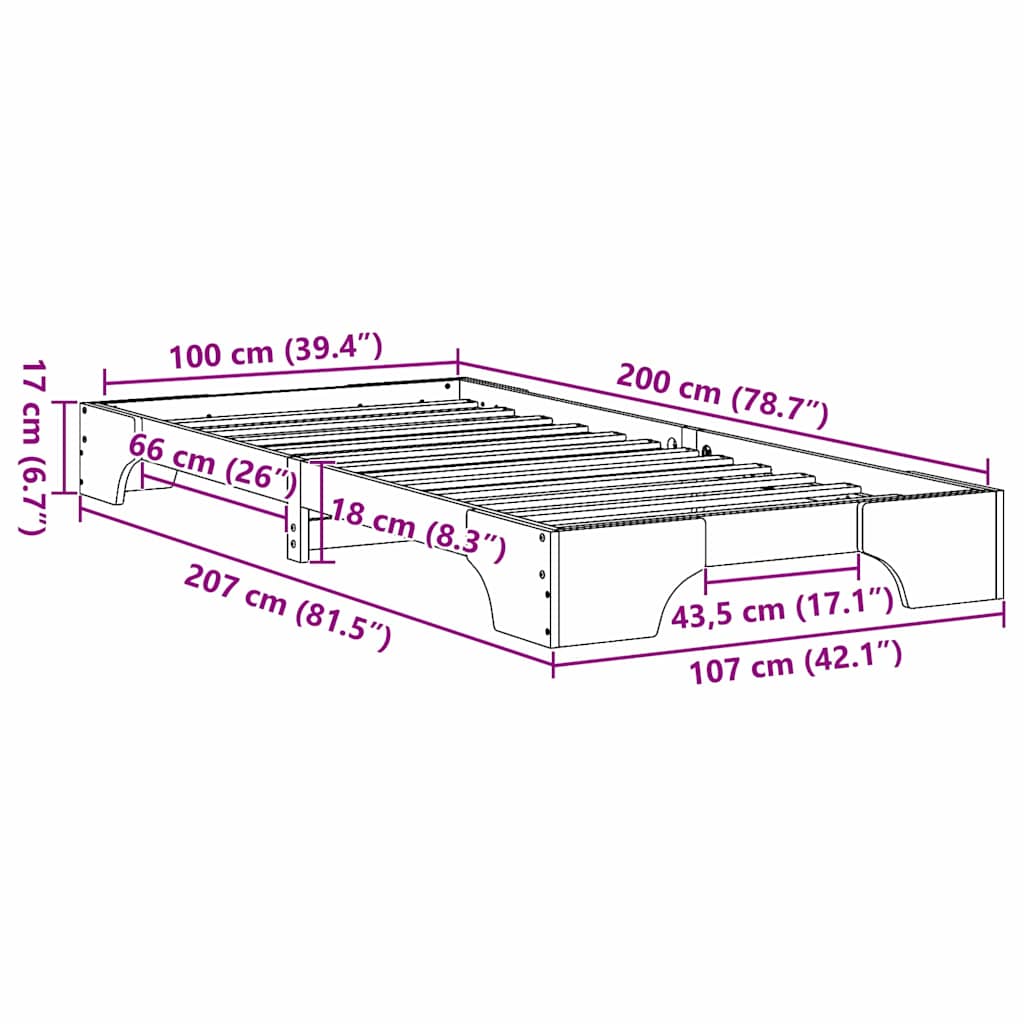 Bettgestell Massives Kiefernholz 100 x 200 cm Massivholz Kiefer