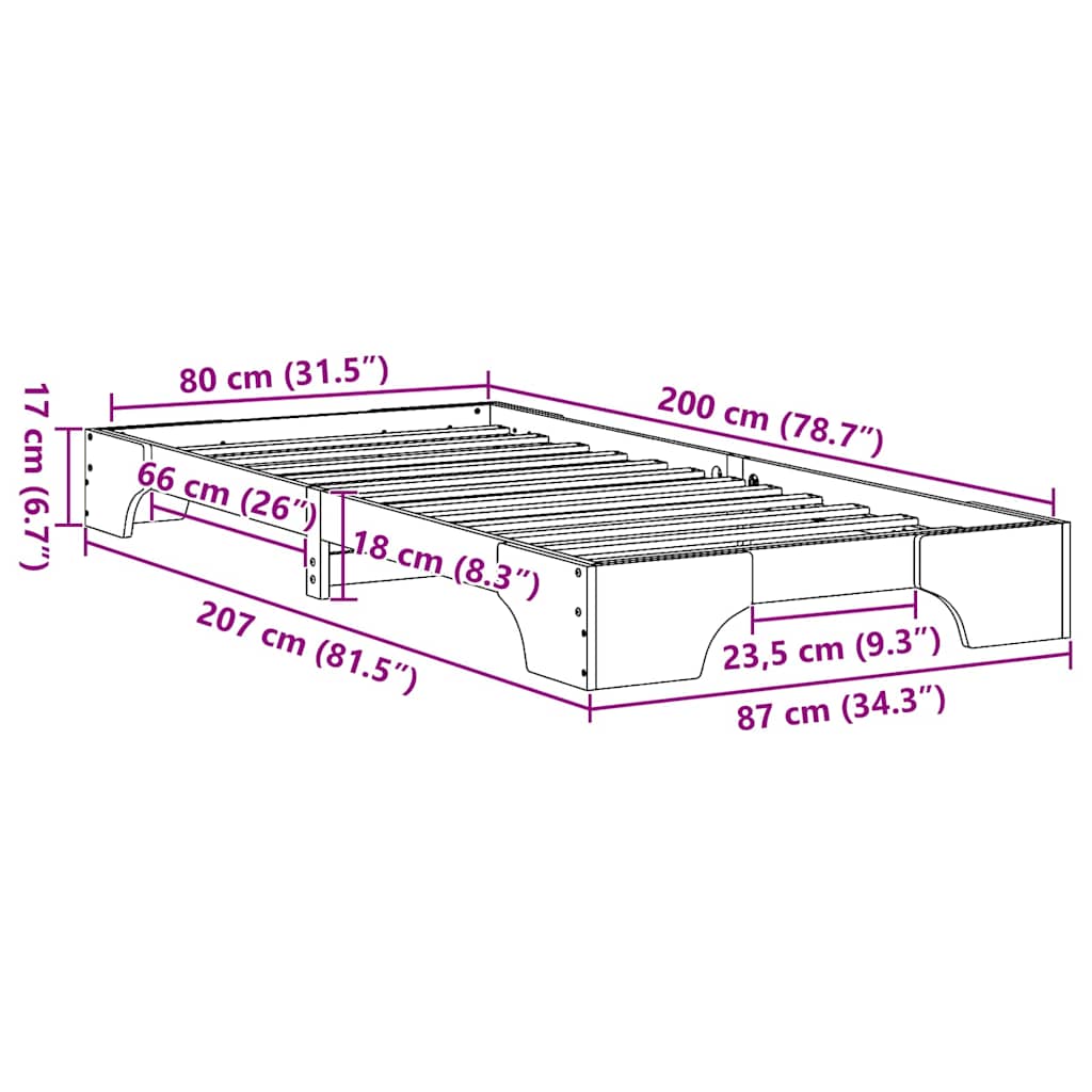 Bettgestell Massives Kiefernholz 80 x 200 cm Massivholz Kiefer