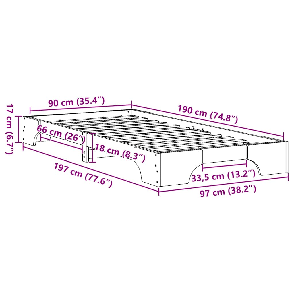 Bettgestell Massives Kiefernholz 90 x 190 cm Massivholz Kiefer