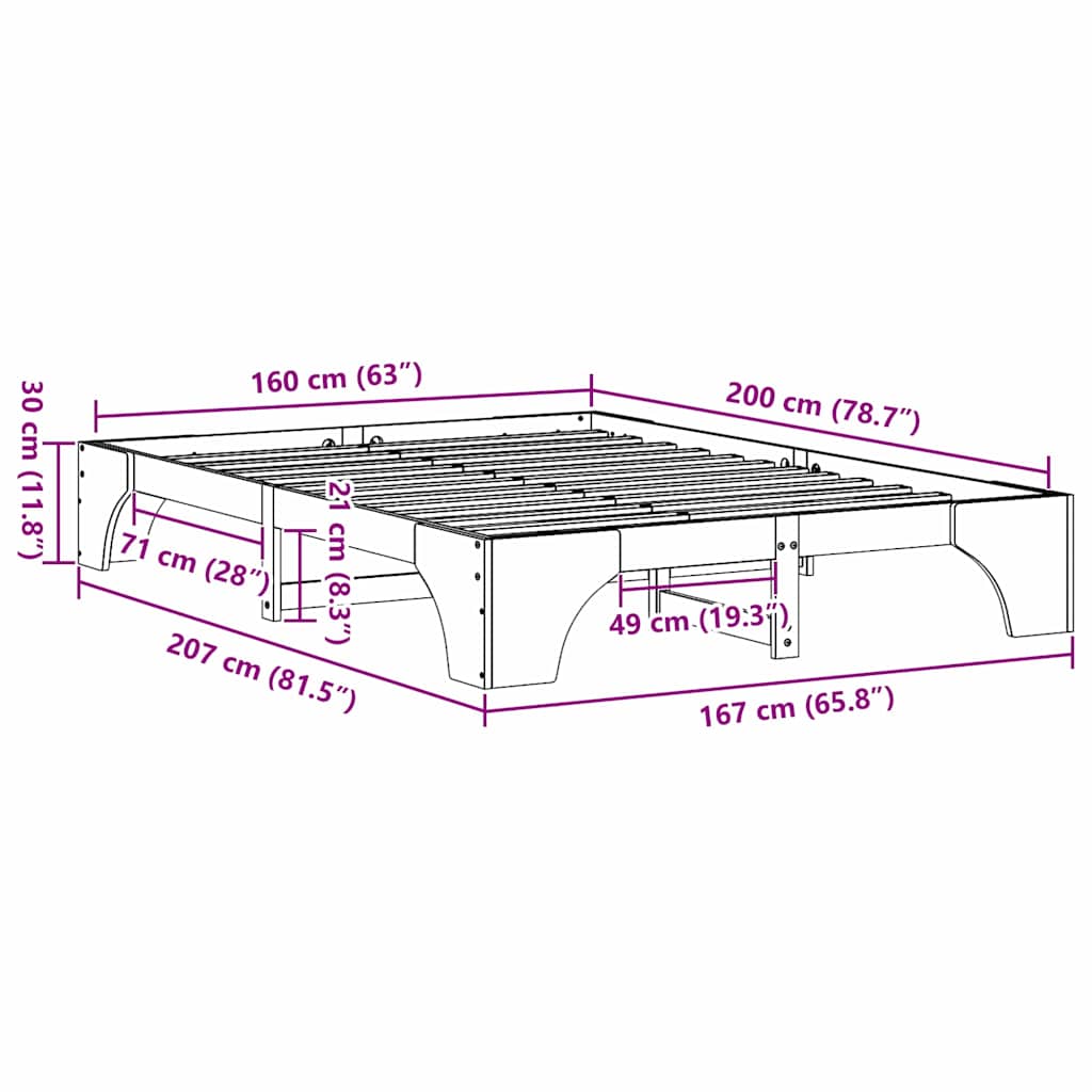 Bettgestell Massives Kiefernholz 160 x 200 cm Massivholz Kiefer