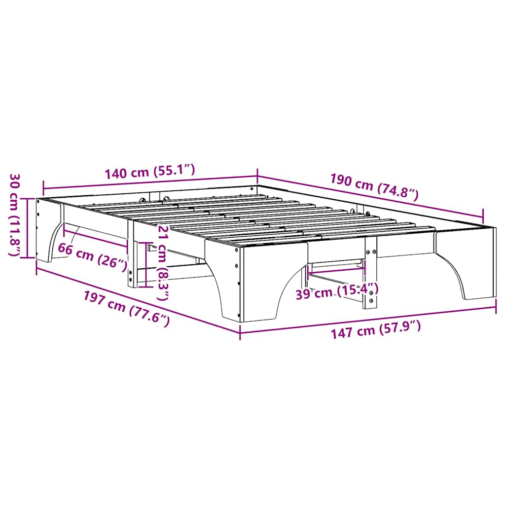 Bettgestell Massives Kiefernholz 140 x 190 cm Massivholz Kiefer