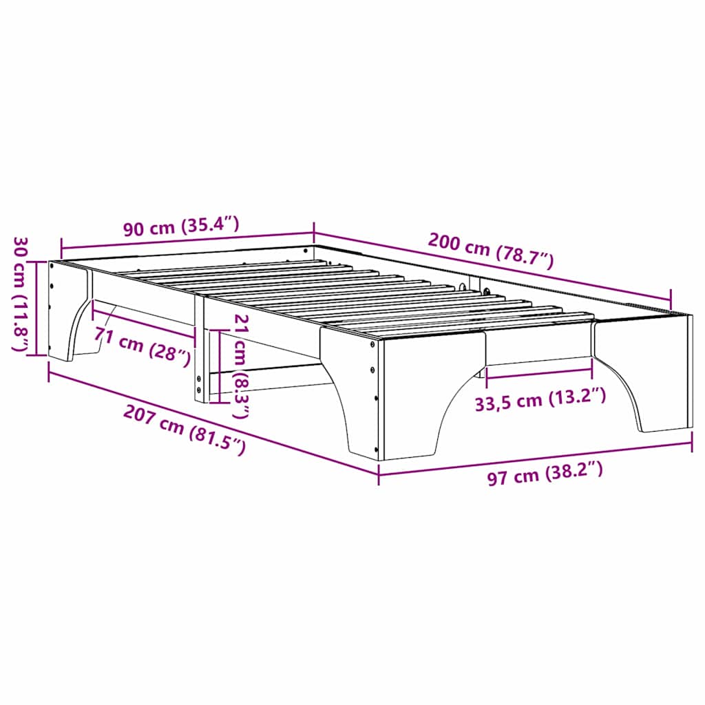 Bettgestell Massives Kiefernholz 90 x 200 cm Massivholz Kiefer