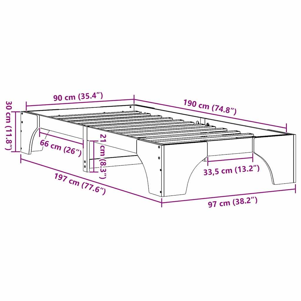 Bettgestell Massives Kiefernholz 90 x 190 cm Massivholz Kiefer