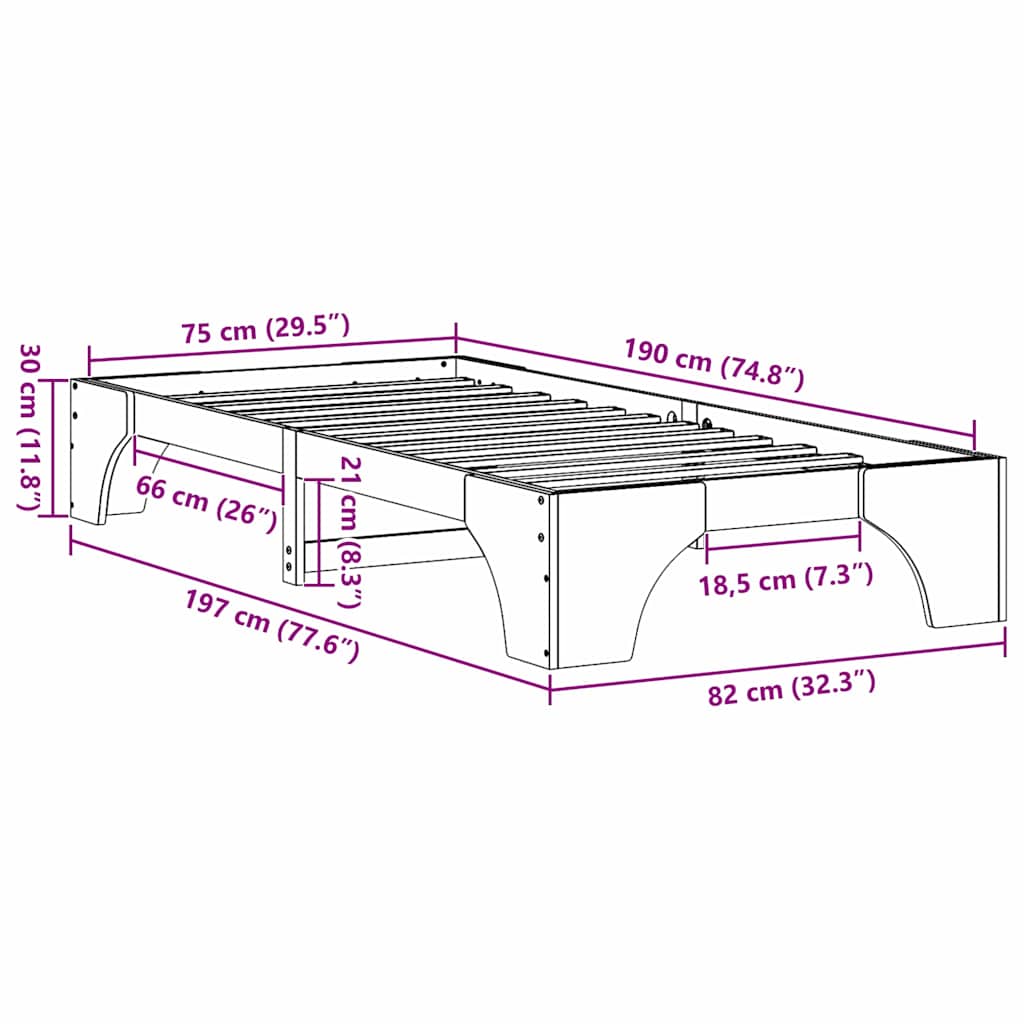 Bettgestell Massives Kiefernholz 75 x 190 cm Massivholz Kiefer