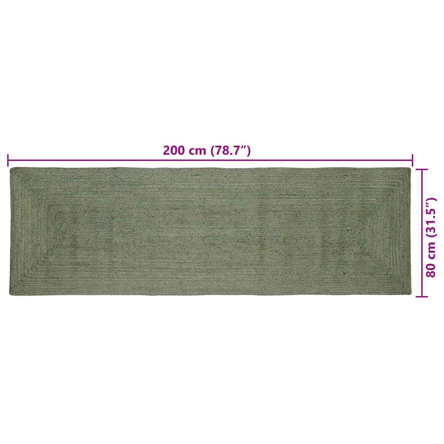 Bereichsteppiche Rechtwinklig Olive Grün 80 x 200 cm Jute