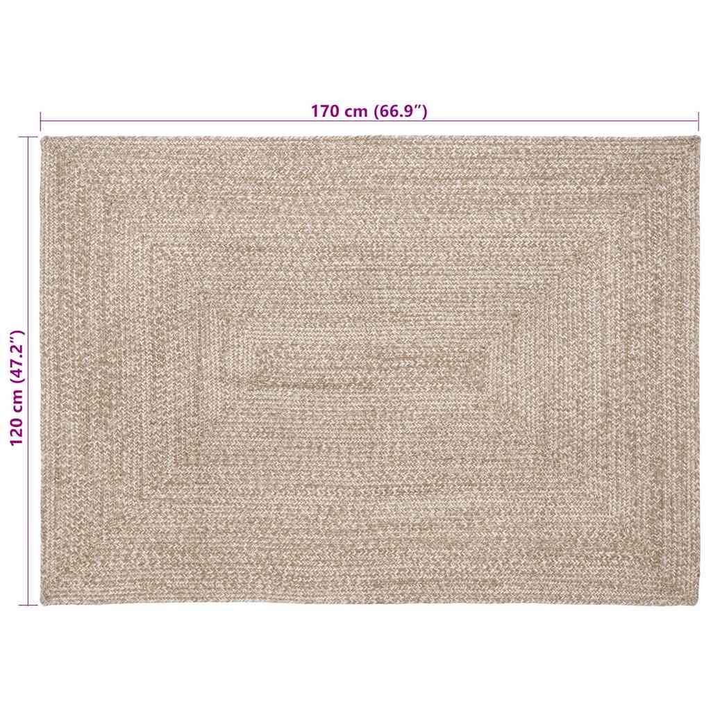 Bereichsteppich Natur und Weiß 120 x 170 cm Jute