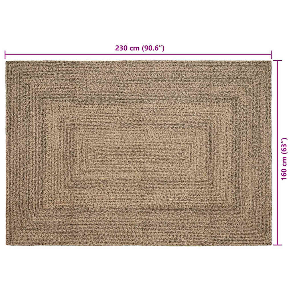 Teppich Natur und Schwarz 160 x 230 cm Jute
