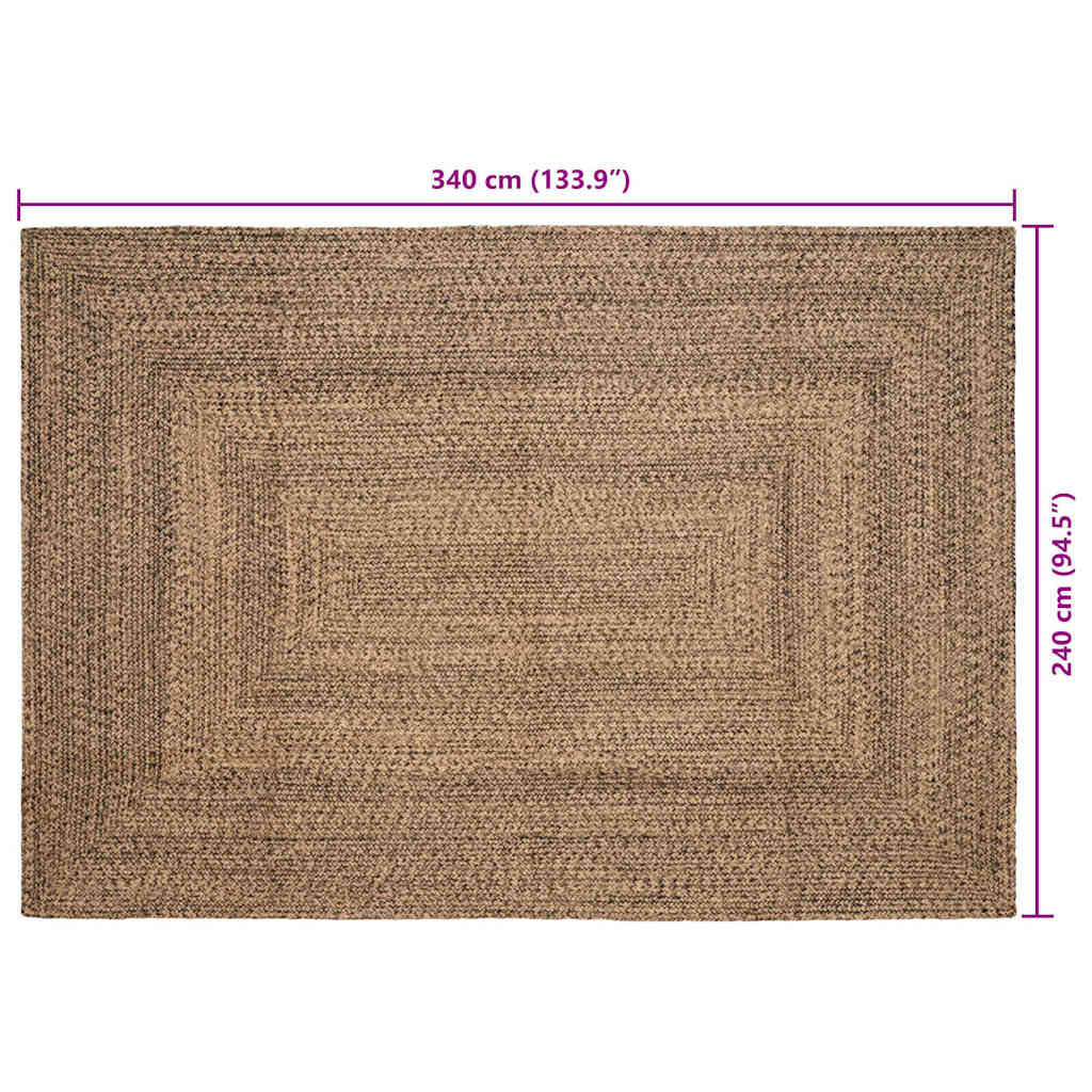Teppich Natur und Schwarz 240 x 340 cm Jute