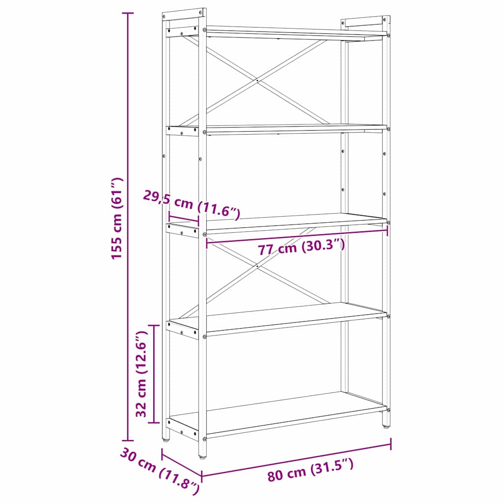 Bücherregal Artisan-Eiche 80 x 30 x 153 cm Holzwerkstoff