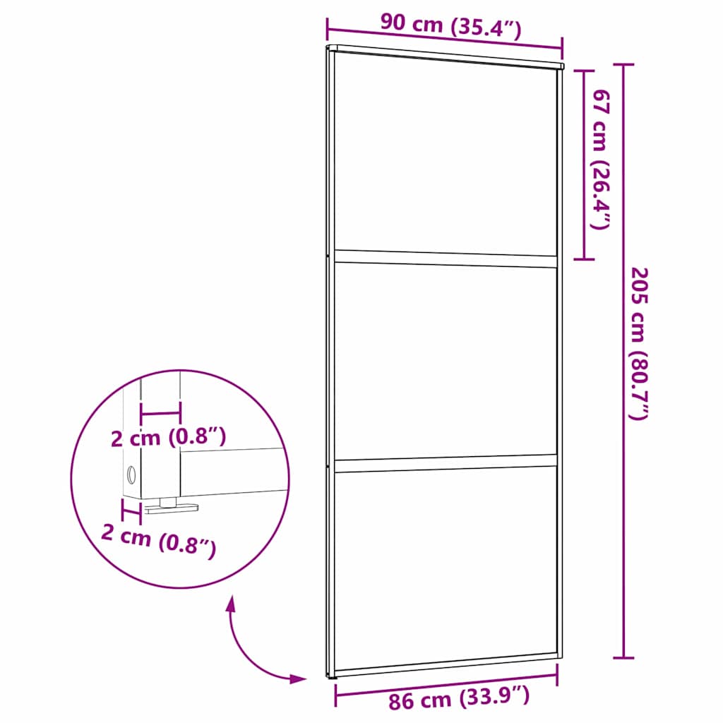 Glastür Schwarz 90 x 2 x 205 cm Aluminium