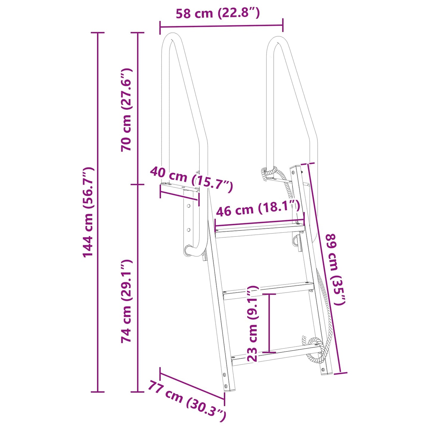 3-Step Dock Ladder Silber 58 x 77 x 144 cm Aluminium