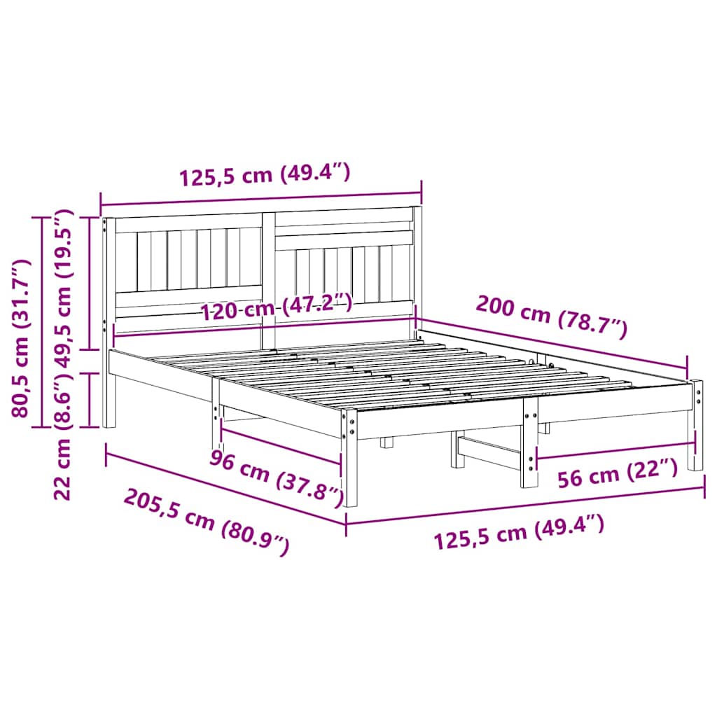 Bettgestell mit Kopfteil Braun 120 x 200 cm Massivholz Kiefer