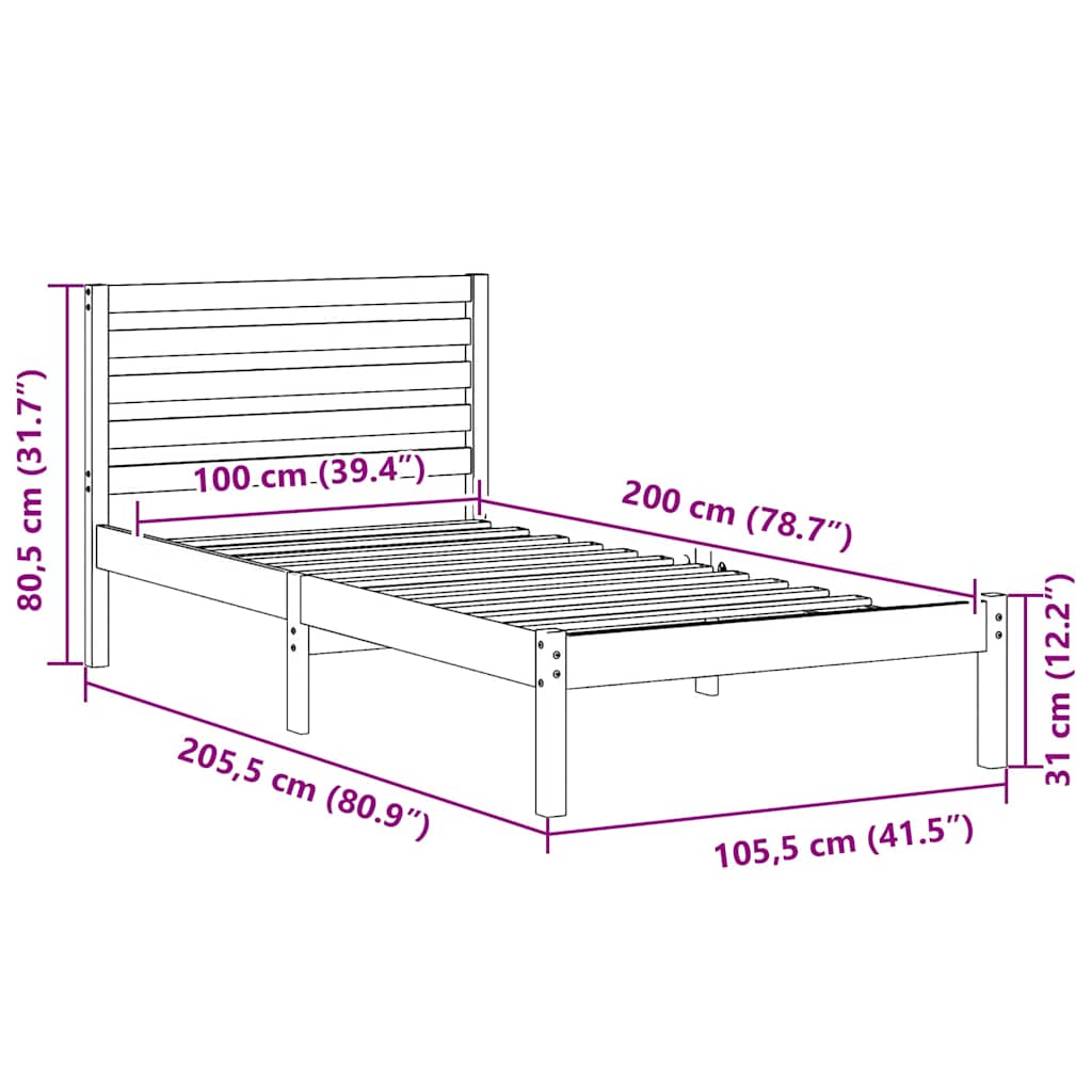 Bettrahmen mit Kopfteil Weiß 75 x 190 cm Massives Kiefernholz