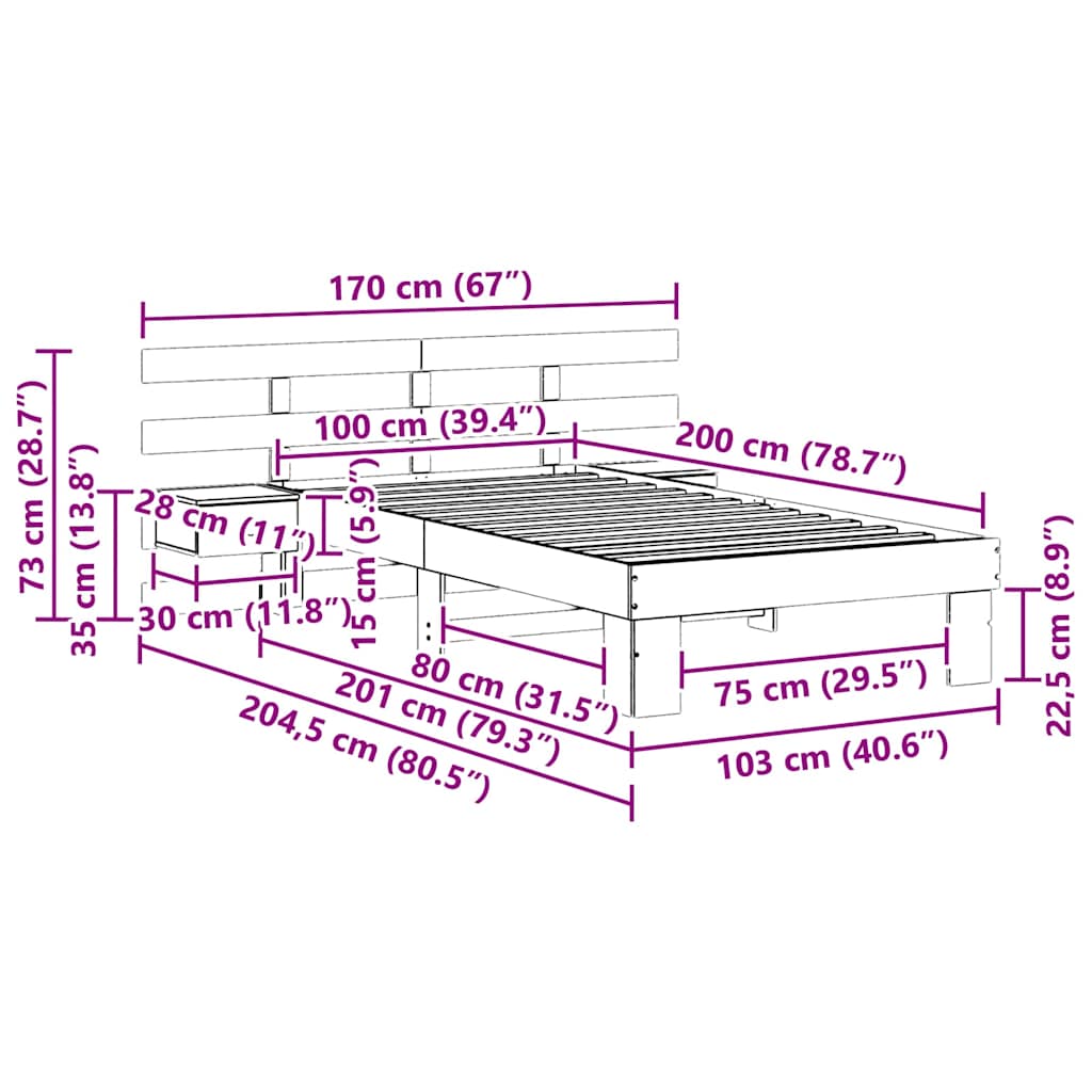 Bettgestell mit Kopfteil Braun 100 x 200 cm Massivholz Kiefer