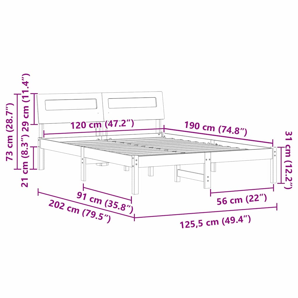 Bettgestell mit Kopfteil Braun 120 x 190 cm Massivholz Kiefer