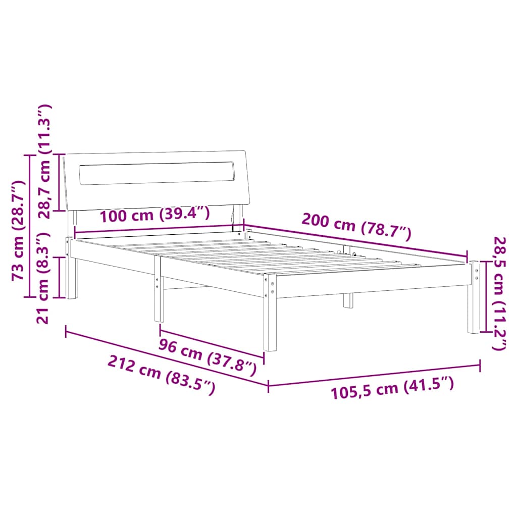 Bettgestell mit Kopfteil Braun 100 x 200 cm Massivholz Kiefer