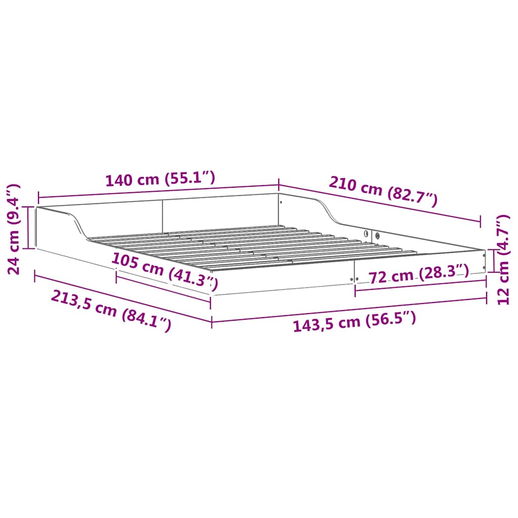 Bettrahmen Weiß 140 x 210 cm Massives Kiefernholz