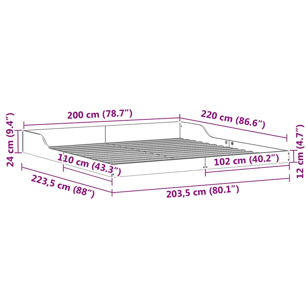 Bettrahmen Weiß 200 x 220 cm Massives Kiefernholz