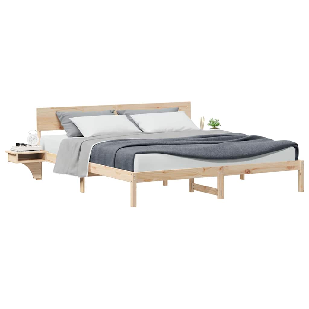 Bettgestell mit Nachttischen Braun Massivholz Kiefer