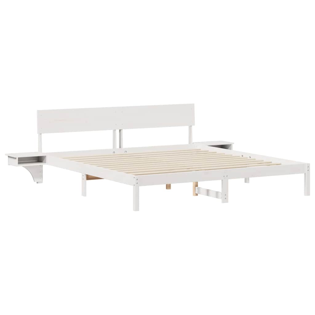 Bettgestell mit Nachttischen Weiß Massivholz Kiefer