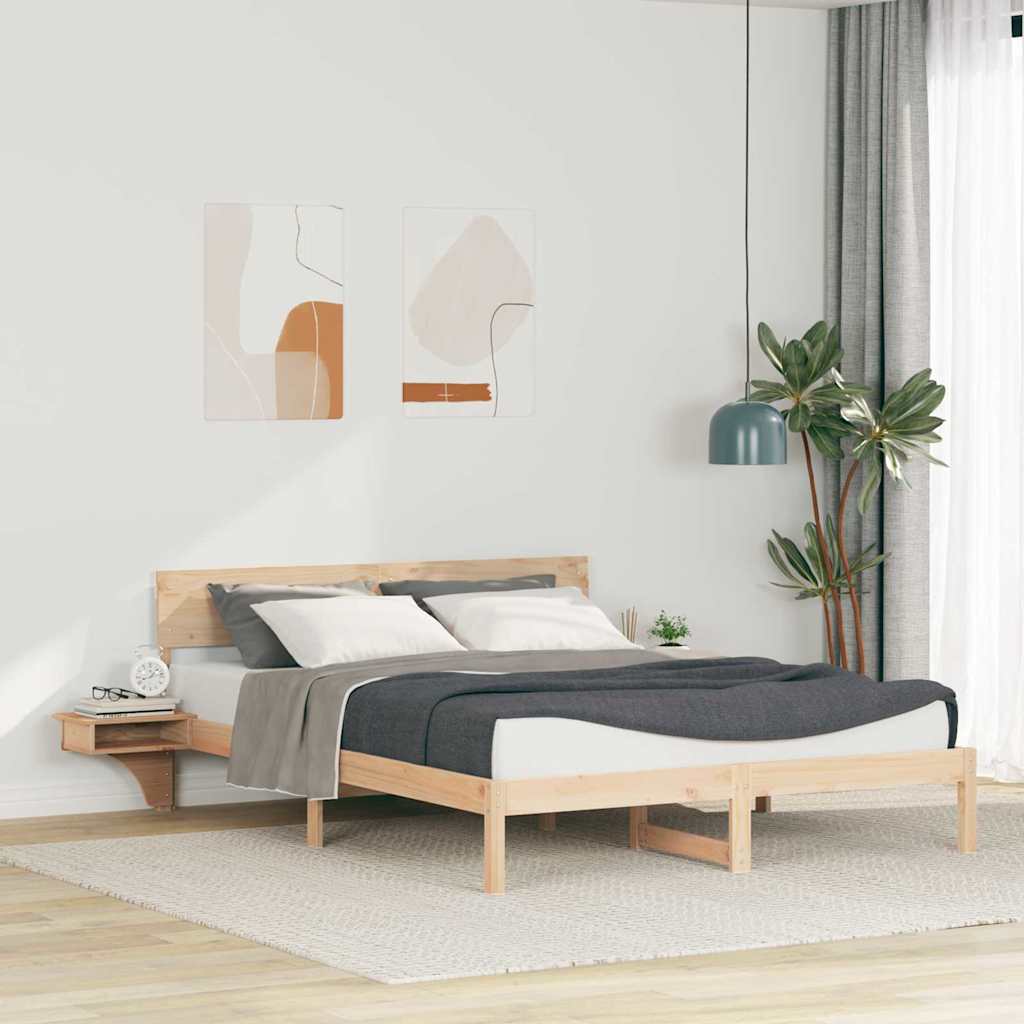 Bettgestell mit Nachttischen Braun Massivholz Kiefer