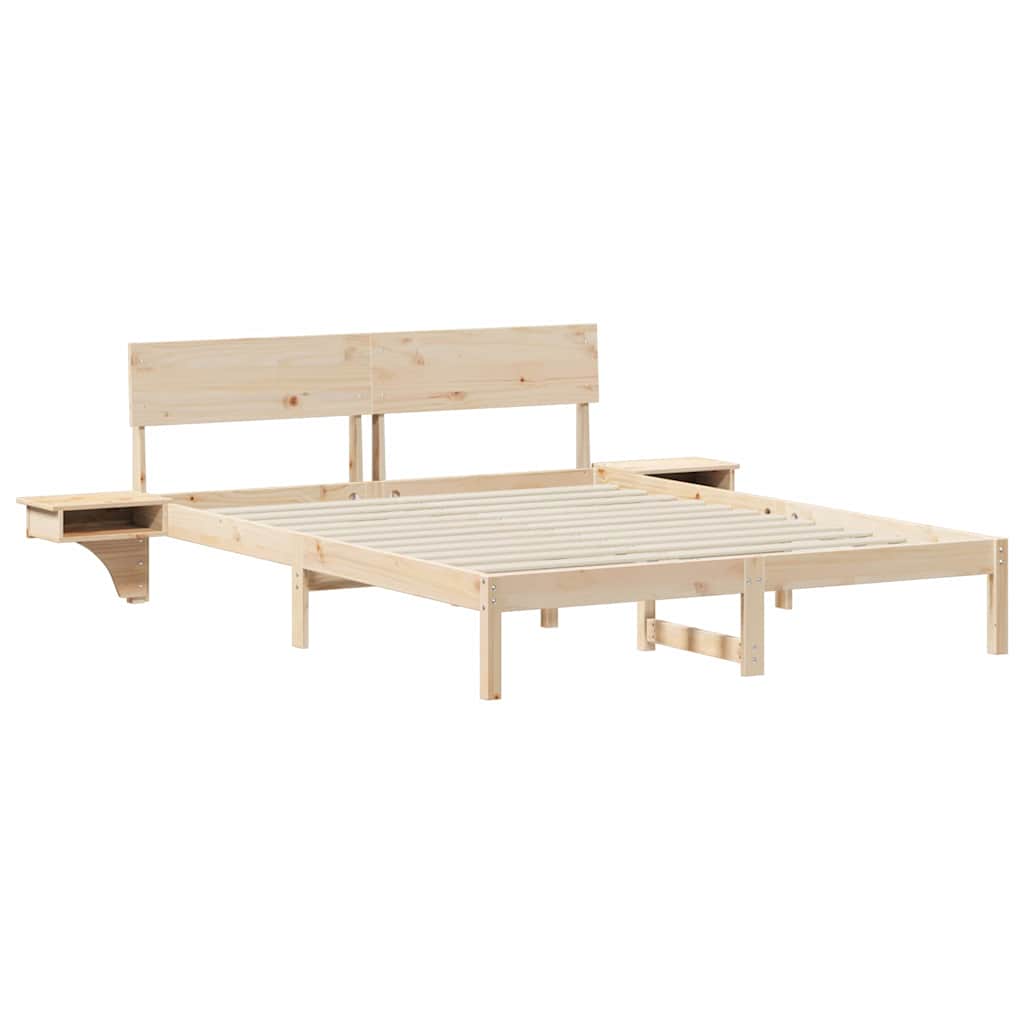 Bettgestell mit Nachttischen Braun Massivholz Kiefer