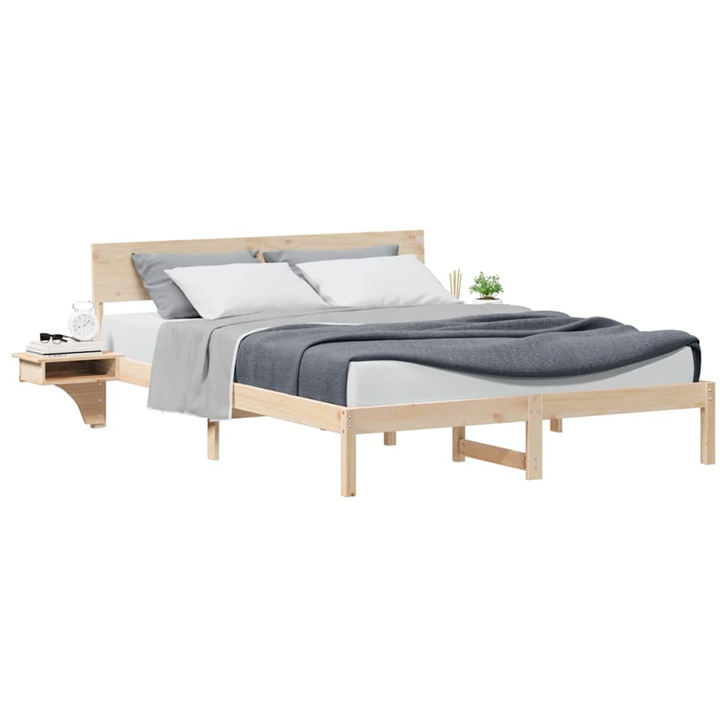 Bettgestell mit Nachttischen Braun Massivholz Kiefer