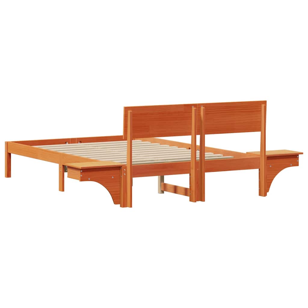 Bettgestell mit Nachttischen Wachsbraun Massivholz Kiefer