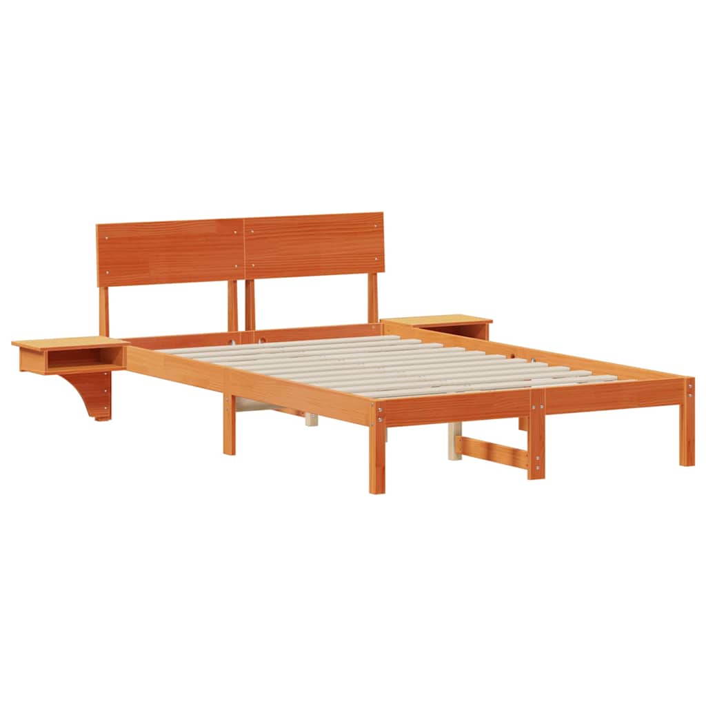 Bettgestell mit Nachttischen Wachsbraun Massivholz Kiefer