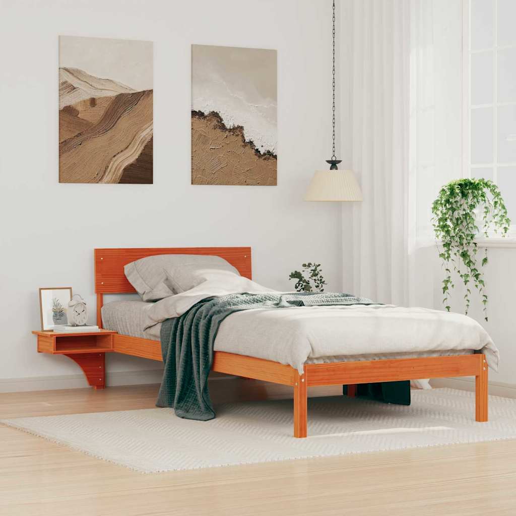 Bettgestell mit Nachttischen Wachsbraun Massivholz Kiefer