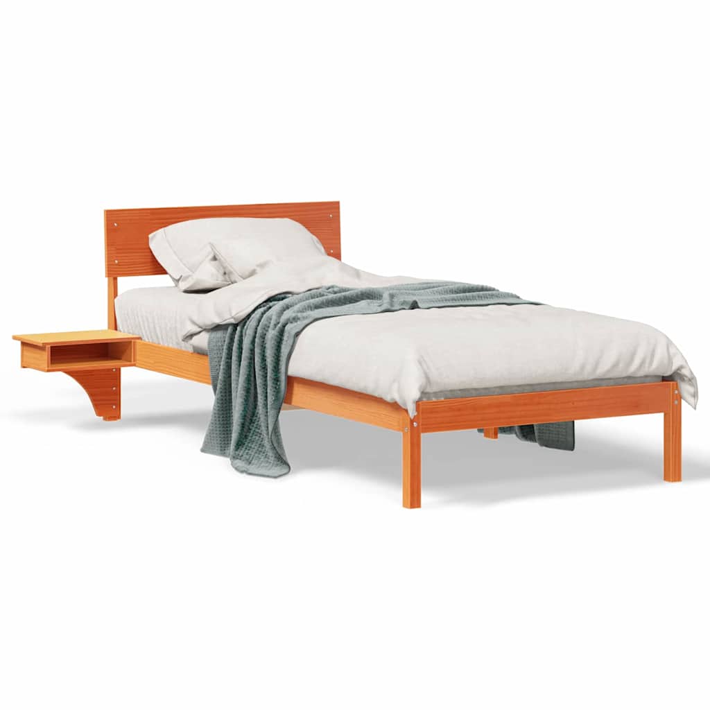 Bettgestell mit Nachttischen Wachsbraun Massivholz Kiefer