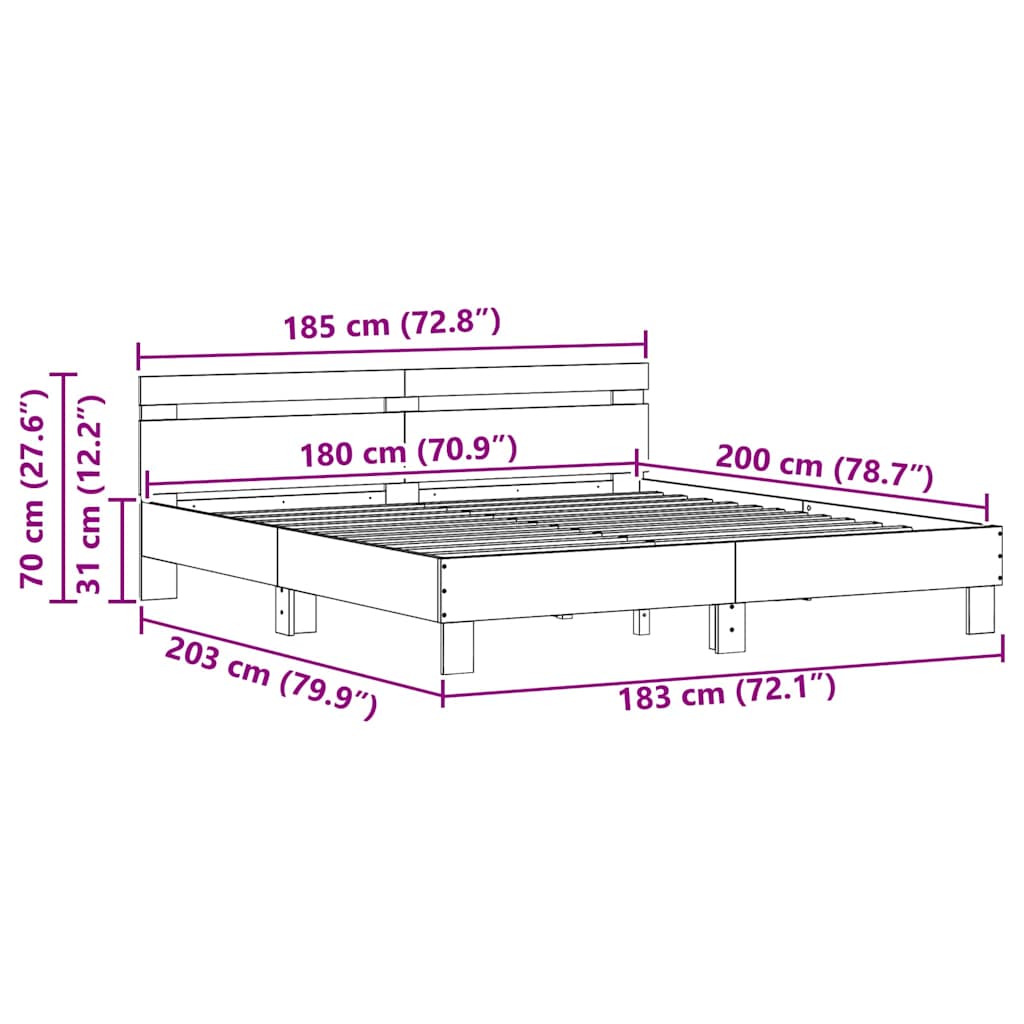Bettrahmen Artisan-Eiche 203 x 185 x 70 cm Holzwerkstoff