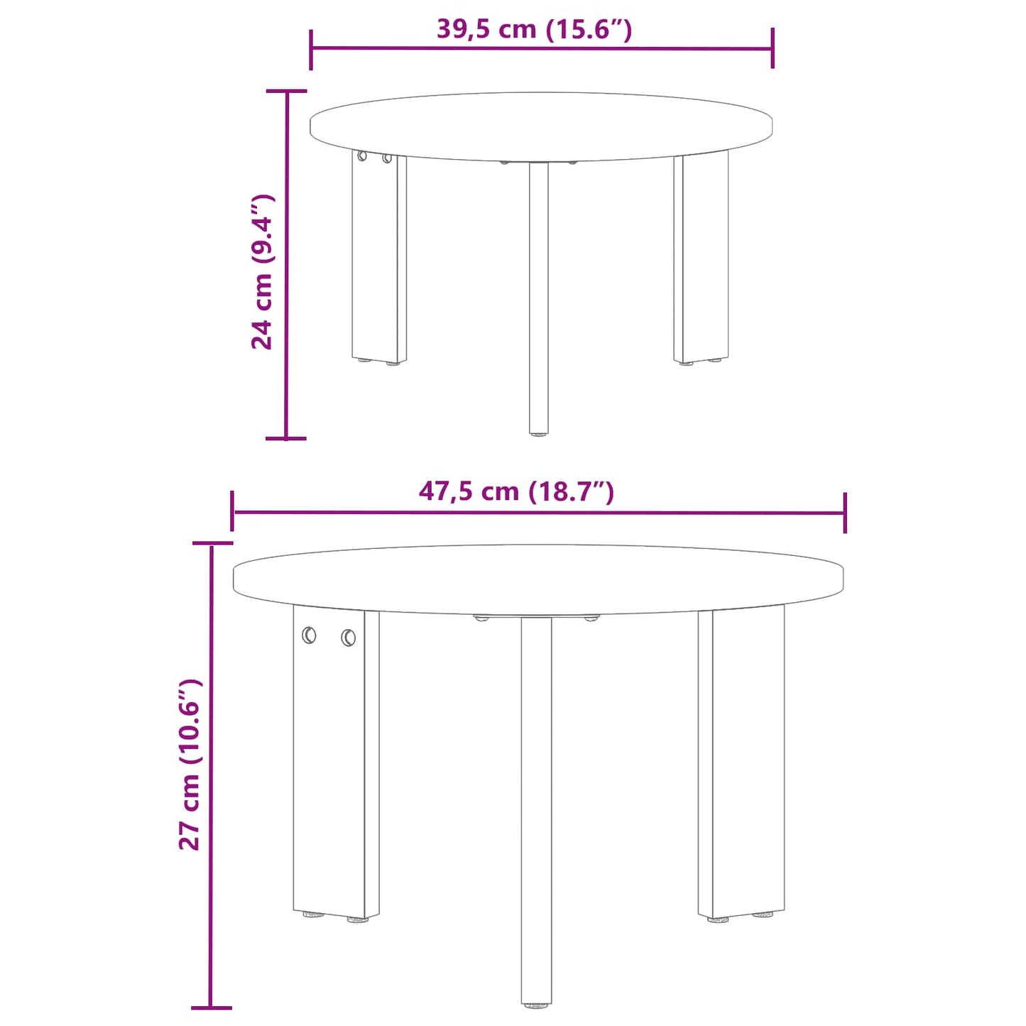 Couchtisch 2 stk. Natur 47,5 x 47,5 x 27 cm Massivholz Kiefer