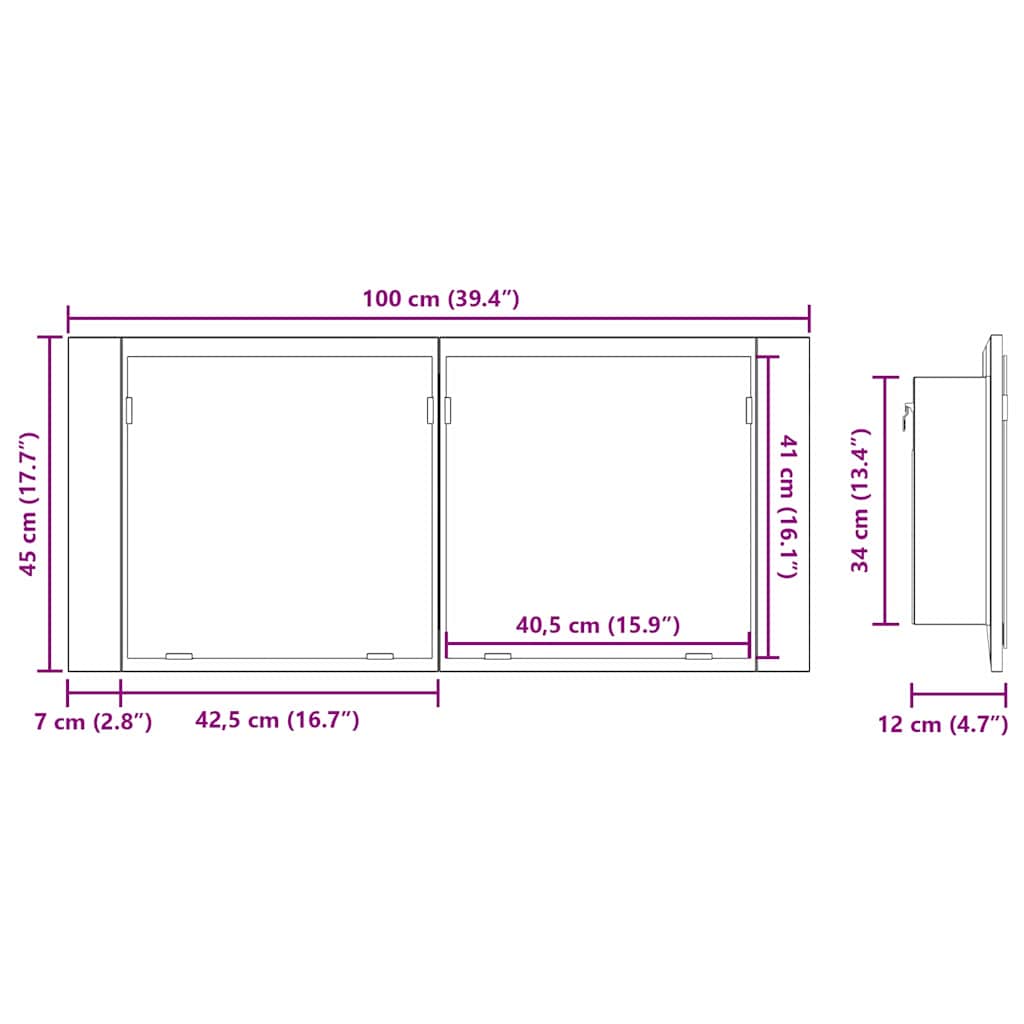 LED Spiegel-Schrank Altholz 100 x 12 x 45 cm Holzwerkstoff