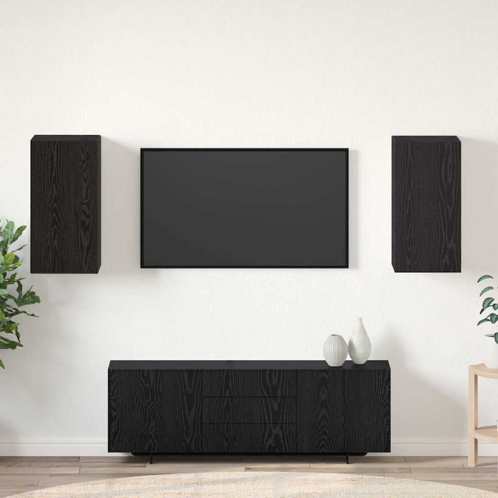 Wand TV Schrank 2 pcs Schwarz Eichen-Optik 30,5 x 30 x 60 cm
