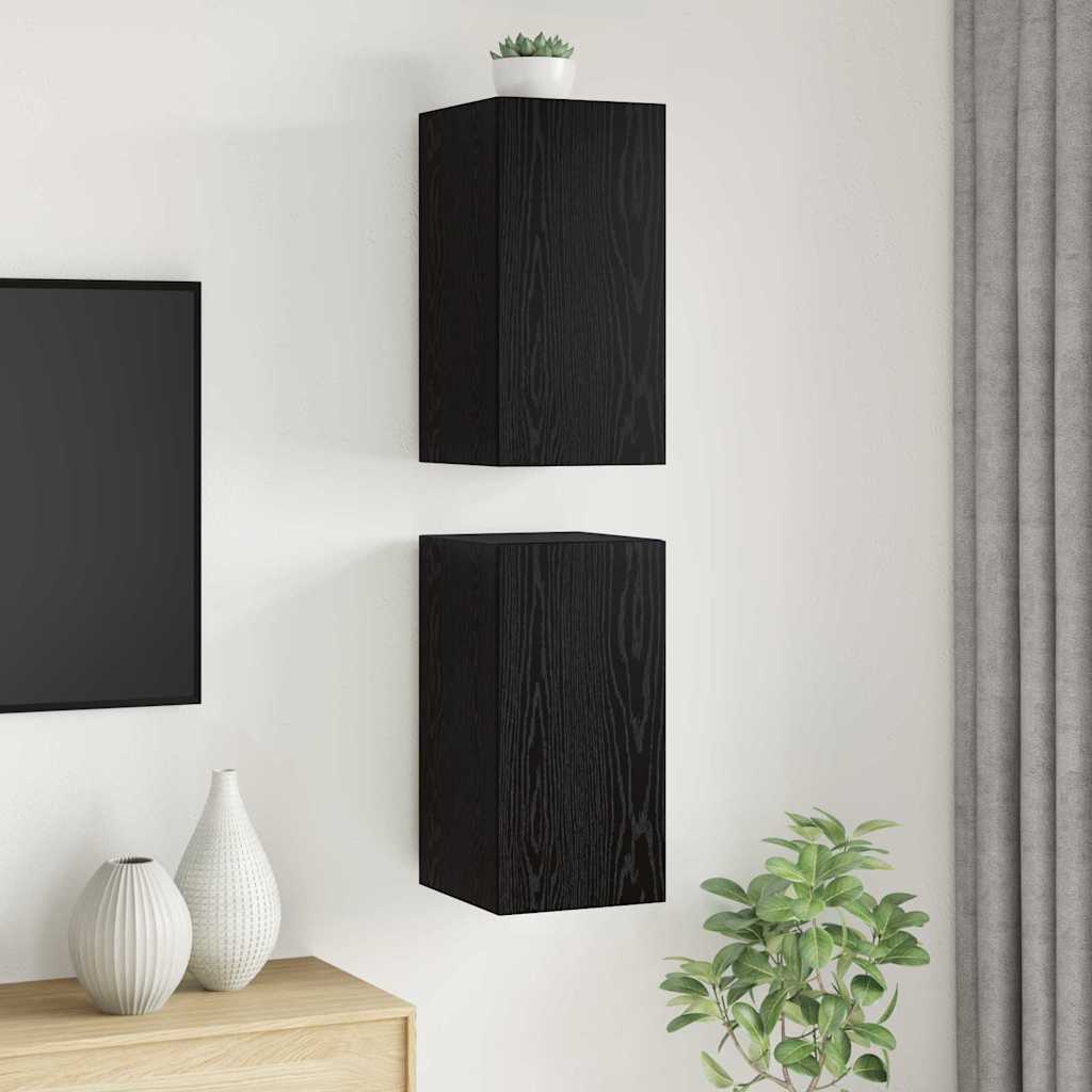 Wand TV Schrank 2 pcs Schwarz Eichen-Optik 30,5 x 30 x 60 cm