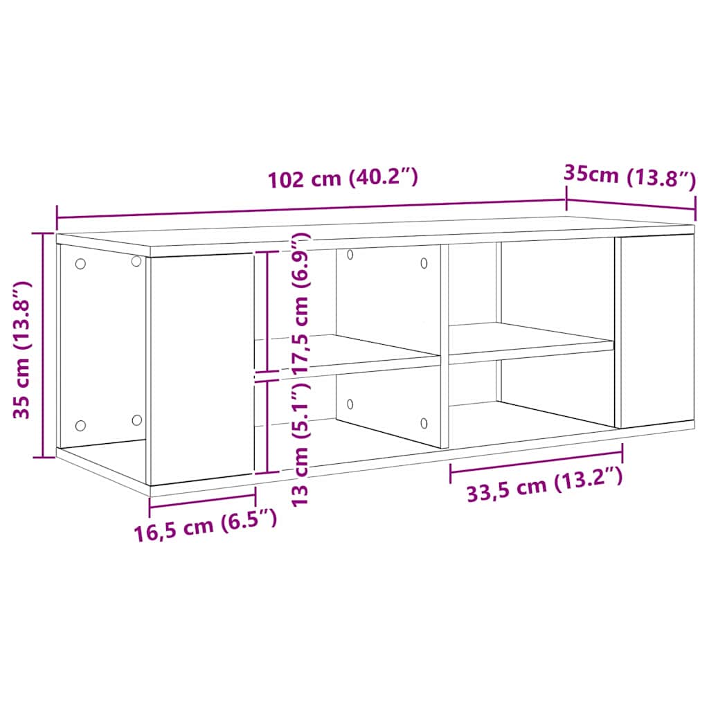 Wandmontierter TV Schrank Artisan-Eiche 102 x 35 x 35 cm
