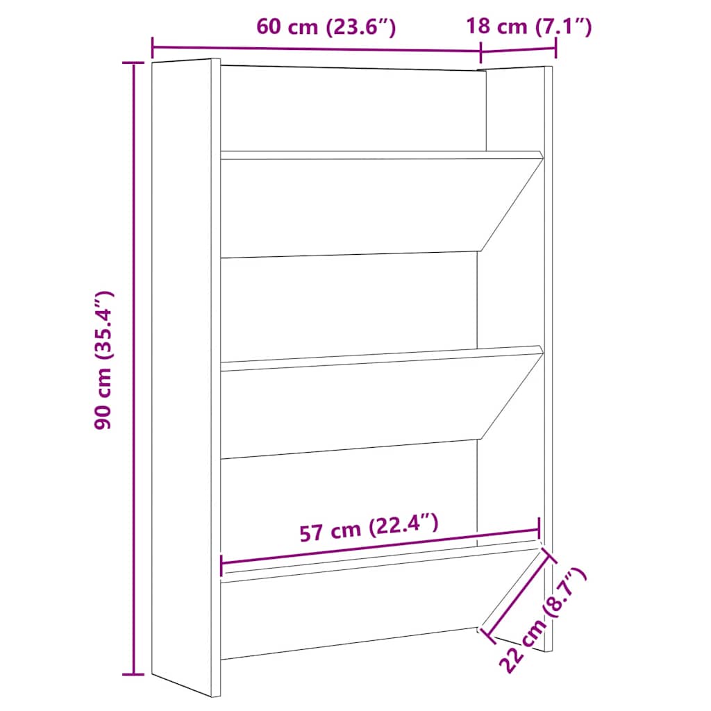 Schuhschrank 60 x 18 x 90 cm Holzwerkstoff Altholz