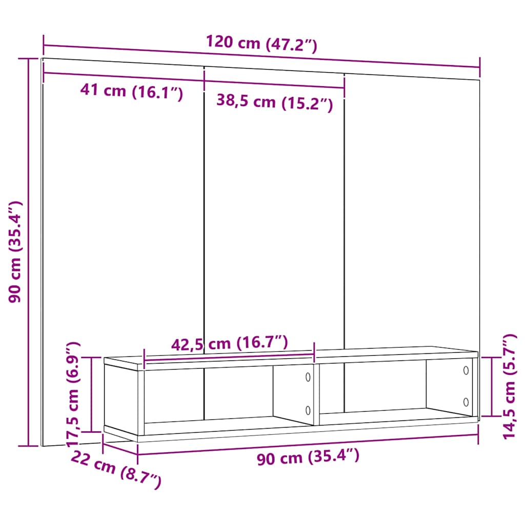 Wand TV Schrank Artisan-Eiche 120 x 23.5 x 90 cm Holzwerkstoff