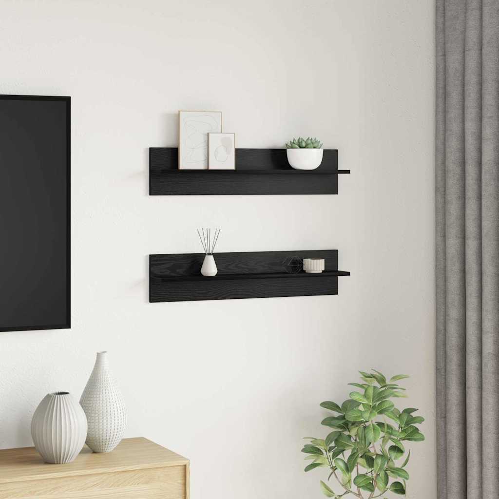 Wandregale 2 pcs Schwarz Eichen-Optik 80 x 11.5 x 18 cm