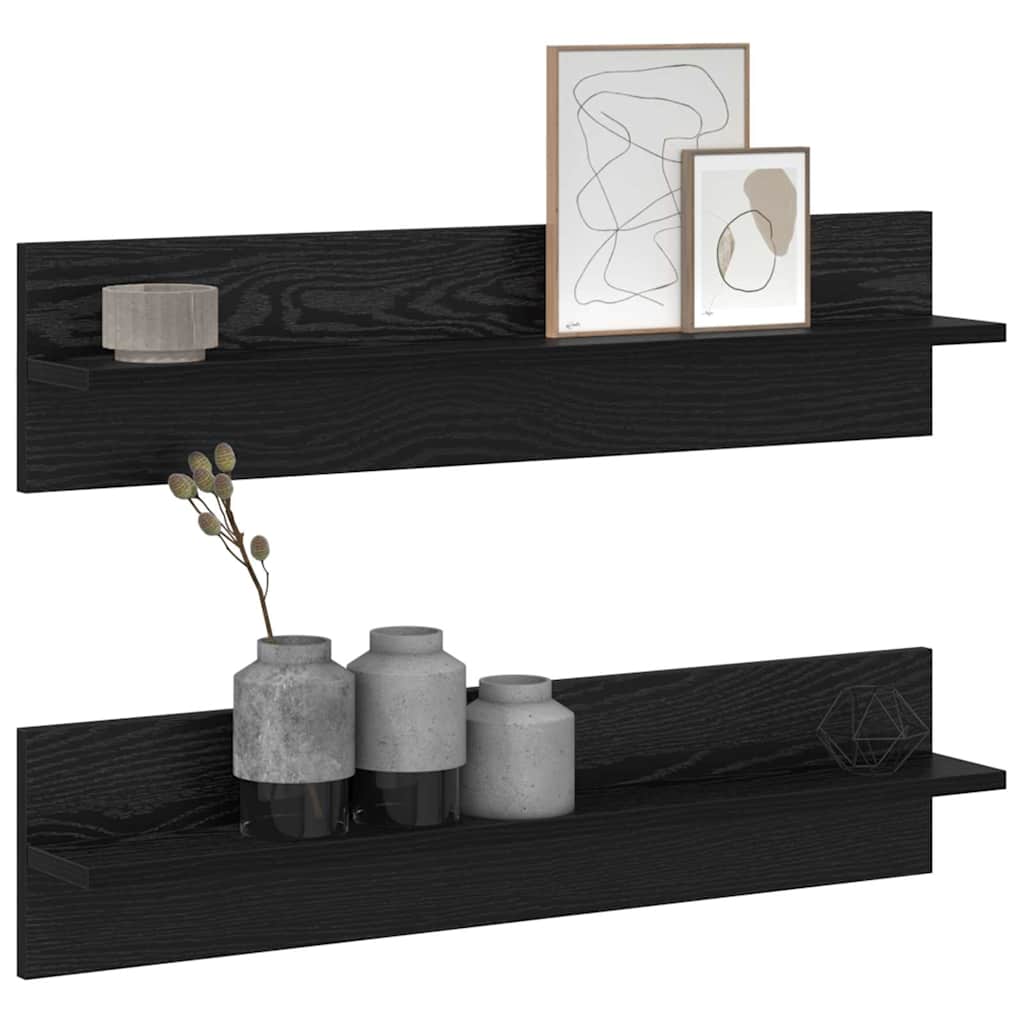 Wandregale 2 pcs Schwarz Eichen-Optik 80 x 11.5 x 18 cm