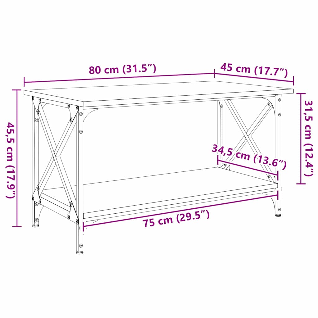 Couchtisch Artisan-Eiche 80 x 45 x 45.5 cm Holzwerkstoff