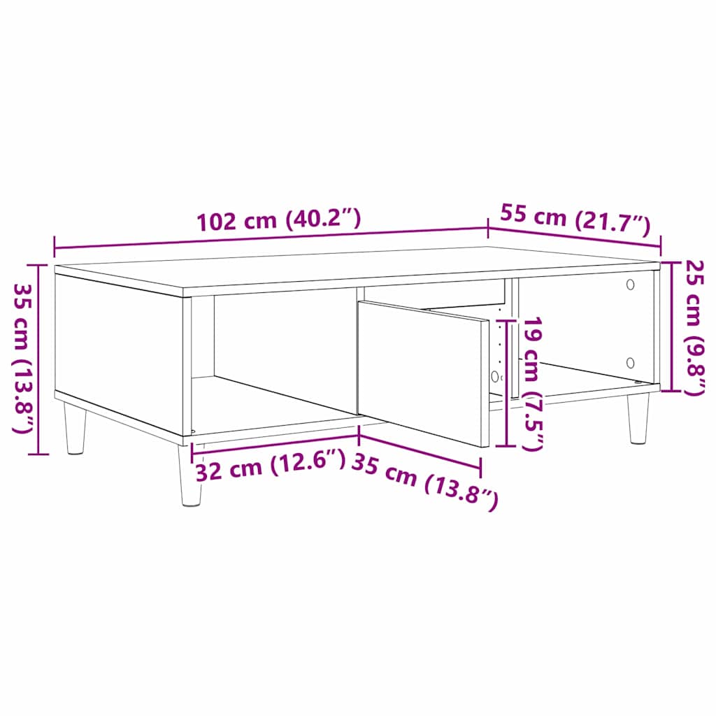Couchtisch Grau Sonoma 103,5 x 60 x 35 cm Holzwerkstoff