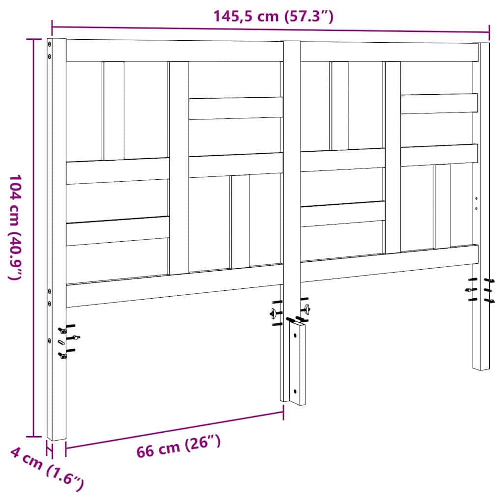 Bett Kopfteil Wachsbraun 145.5 x 4 x 104 cm Massivholz Kiefer