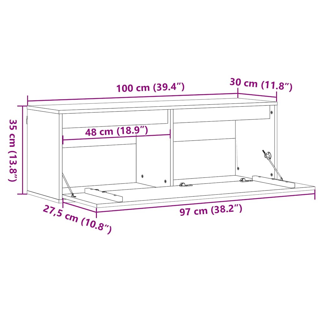 Wandschrank Wachsbraun 100 x 30 x 35 cm Massives Kiefernholz