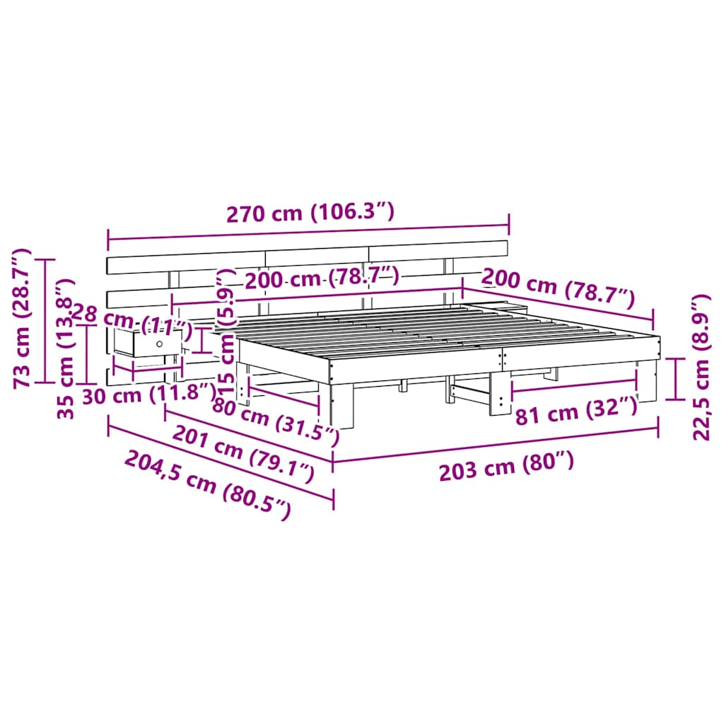 Bettgestell mit Schubladen Weiß 200 x 200 cm Holz